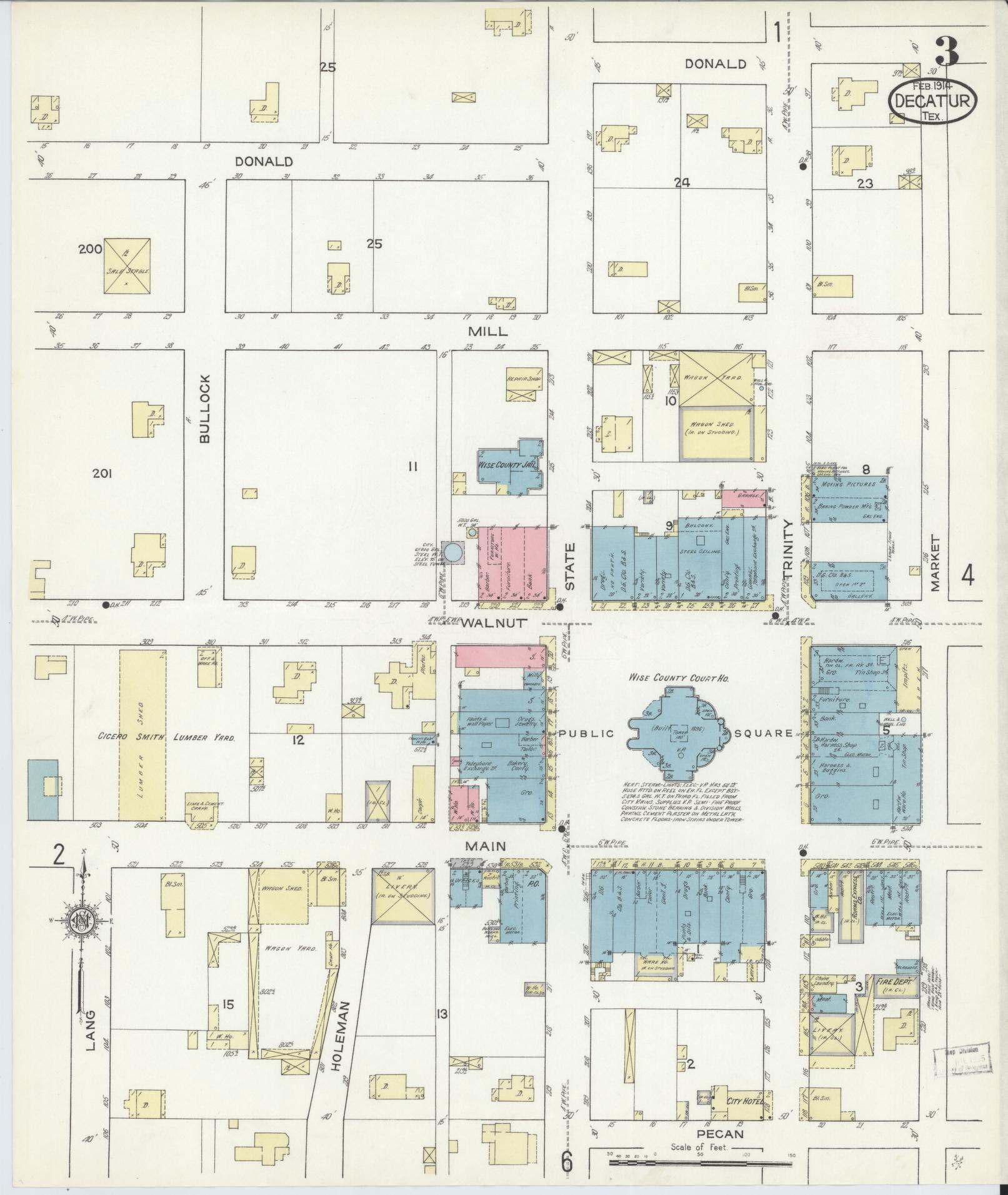 Sanborn Fire Insurance Map from Decatur, Wise County, Texas (1914), Sheet #0003 - Complete Map Set gallery image, historic Sanborn map, vintage wall art, Texas Texas