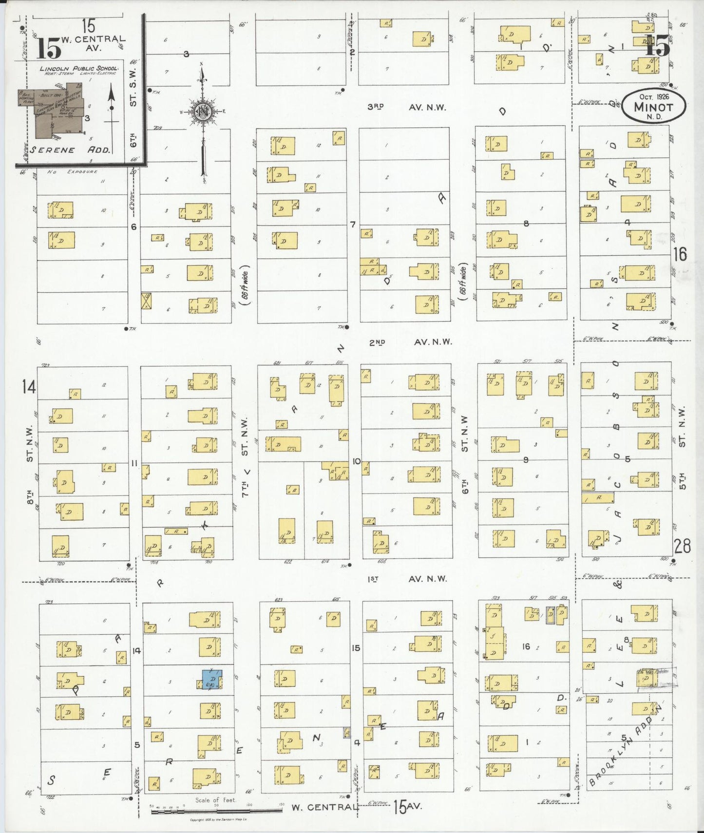 Sanborn Fire Insurance Map from Minot, Ward County, North Dakota (1926), Sheet #0015 - Historic Sanborn Fire Insurance Map Print, vintage old map wall art, antique decor, genealogy gift, North Dakota North Dakota map