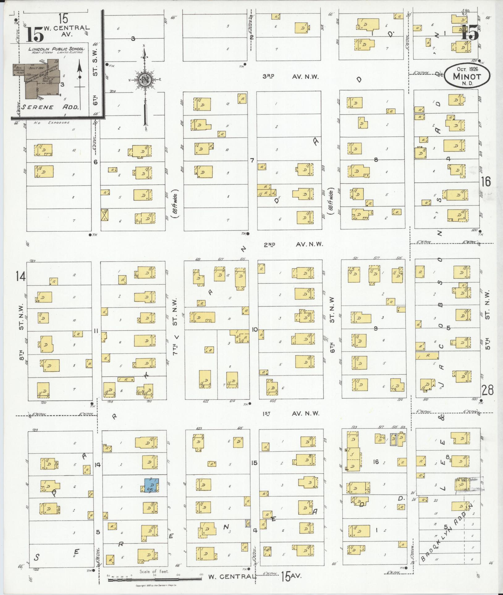 Sanborn Fire Insurance Map from Minot, Ward County, North Dakota (1926), Sheet #0015 - Historic Sanborn Fire Insurance Map Print, vintage old map wall art, antique decor, genealogy gift, North Dakota North Dakota map