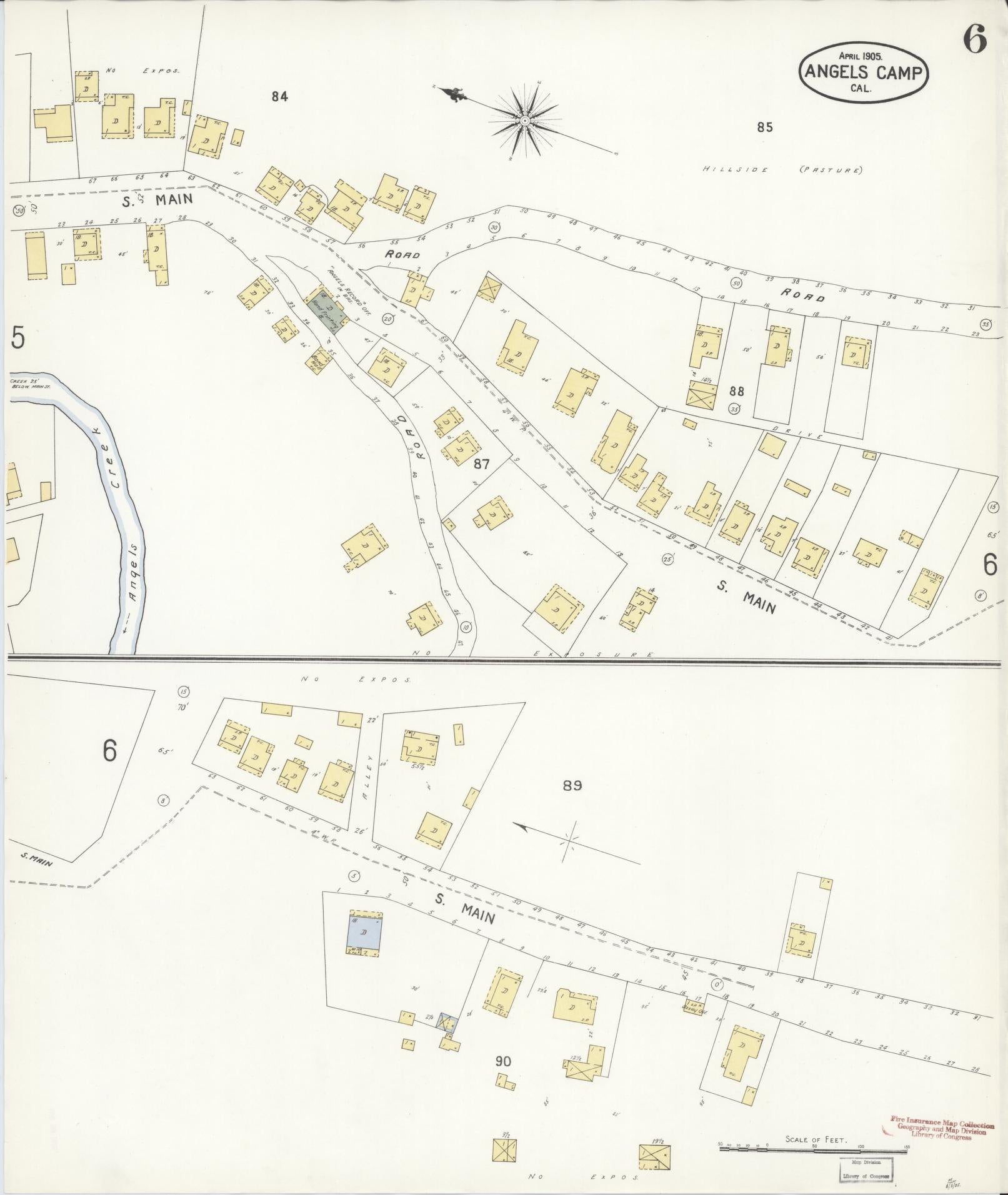 Sanborn Fire Insurance Map from Angels Camp, Calaveras County, California (1905), Sheet #0006 - Historic Sanborn Fire Insurance Map Print, vintage old map wall art, antique decor, genealogy gift, California California map