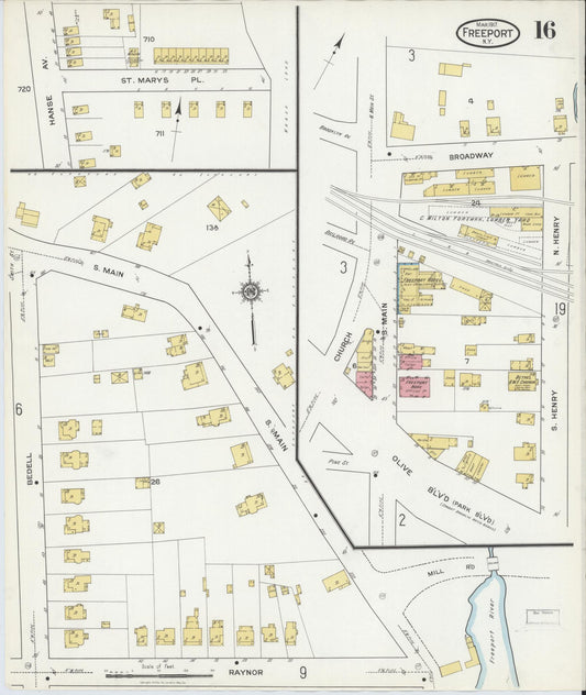 Sanborn Fire Insurance Map from Freeport, Nassau County, New York (1917), Sheet #0016 - Historic Sanborn Fire Insurance Map Print, vintage old map wall art, antique decor, genealogy gift, New York New York map