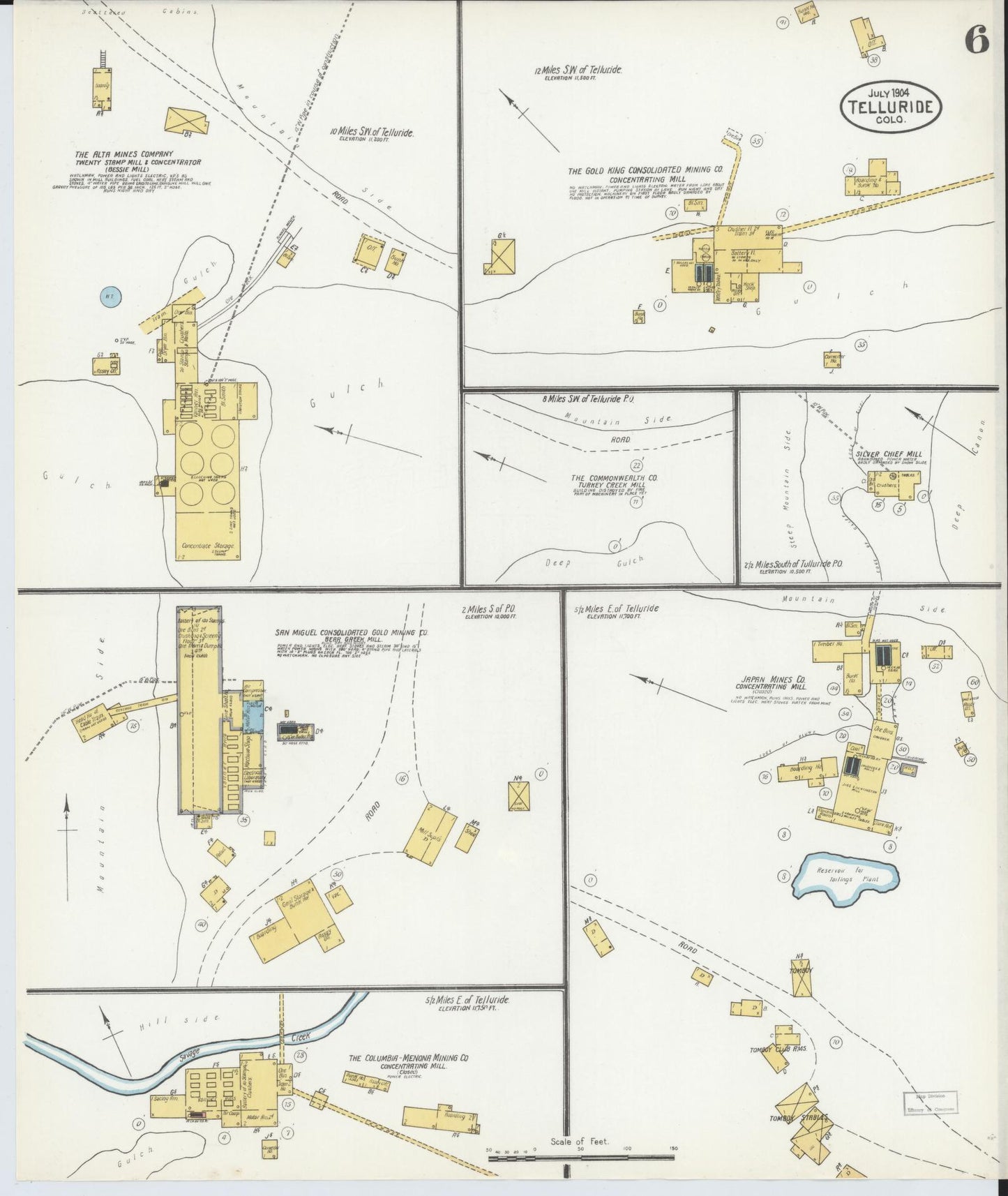 Sanborn Fire Insurance Map from Telluride, San Miguel County, Colorado (1904), Sheet #0006 - Complete Map Set gallery image, historic Sanborn map, vintage wall art, Colorado Colorado