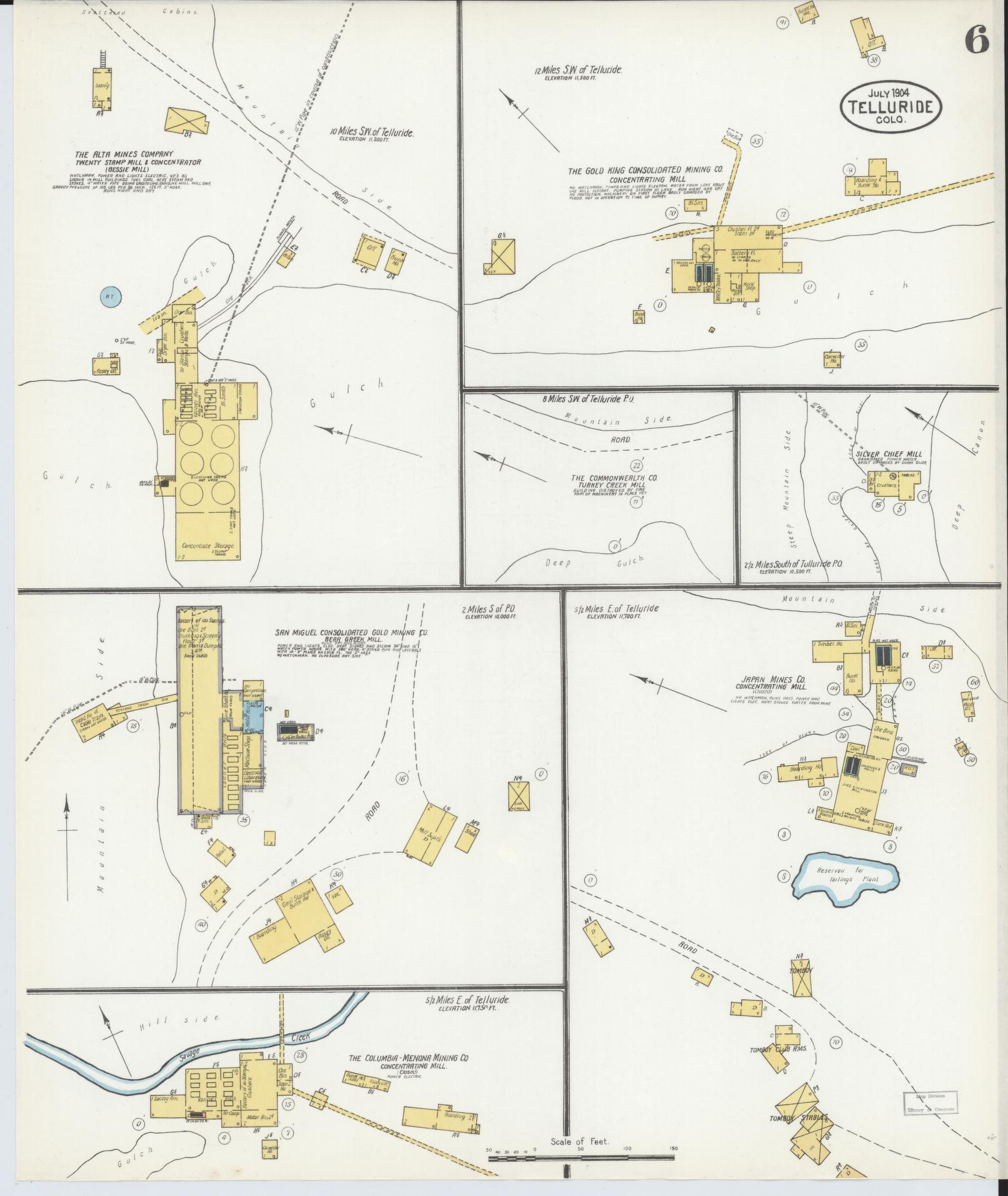 Sanborn Fire Insurance Map from Telluride, San Miguel County, Colorado (1904), Sheet #0006 - Complete Map Set gallery image, historic Sanborn map, vintage wall art, Colorado Colorado