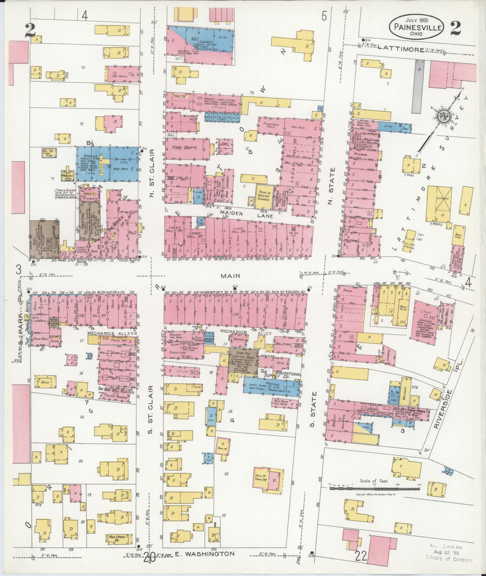 Sanborn Fire Insurance Map from Painesville, Lake County, Ohio (1926), Sheet #0002 - Historic Sanborn Fire Insurance Map Print, vintage old map wall art, antique decor, genealogy gift, Ohio Ohio map