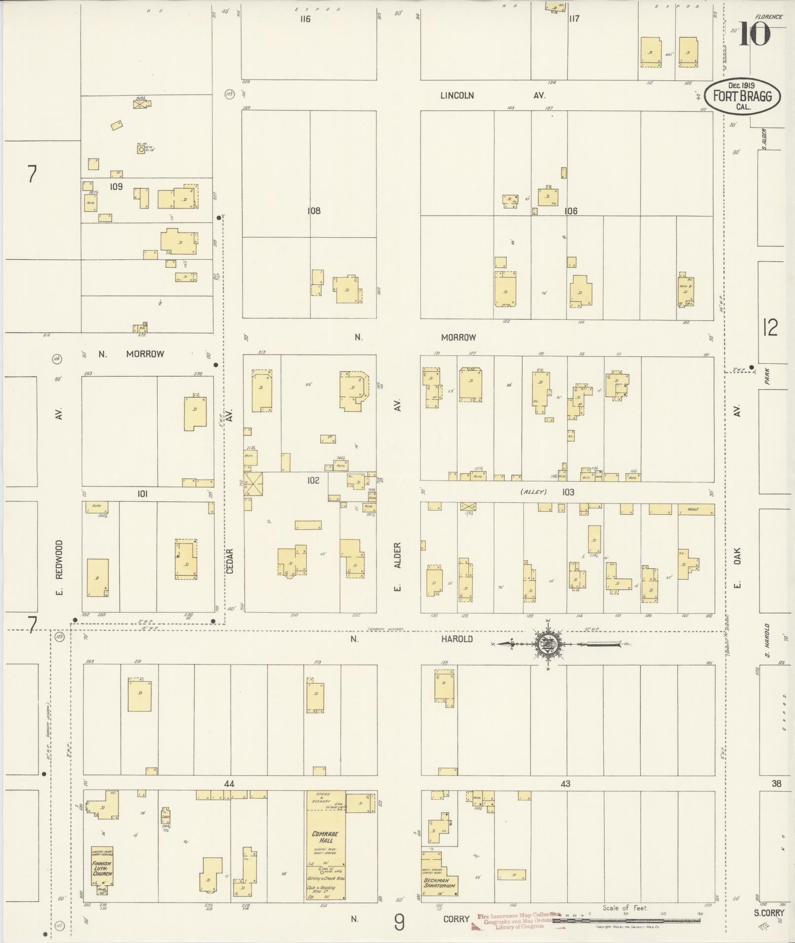 Sanborn Fire Insurance Map from Fort Bragg, Mendocino County, California (1919), Sheet #0010 - Historic Sanborn Fire Insurance Map Print, vintage old map wall art, antique decor, genealogy gift, California California map