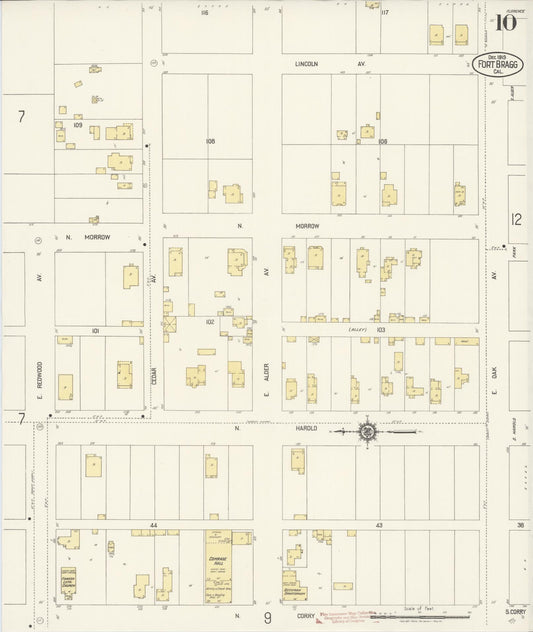 Sanborn Fire Insurance Map from Fort Bragg, Mendocino County, California (1919), Sheet #0010 - Historic Sanborn Fire Insurance Map Print, vintage old map wall art, antique decor, genealogy gift, California California map