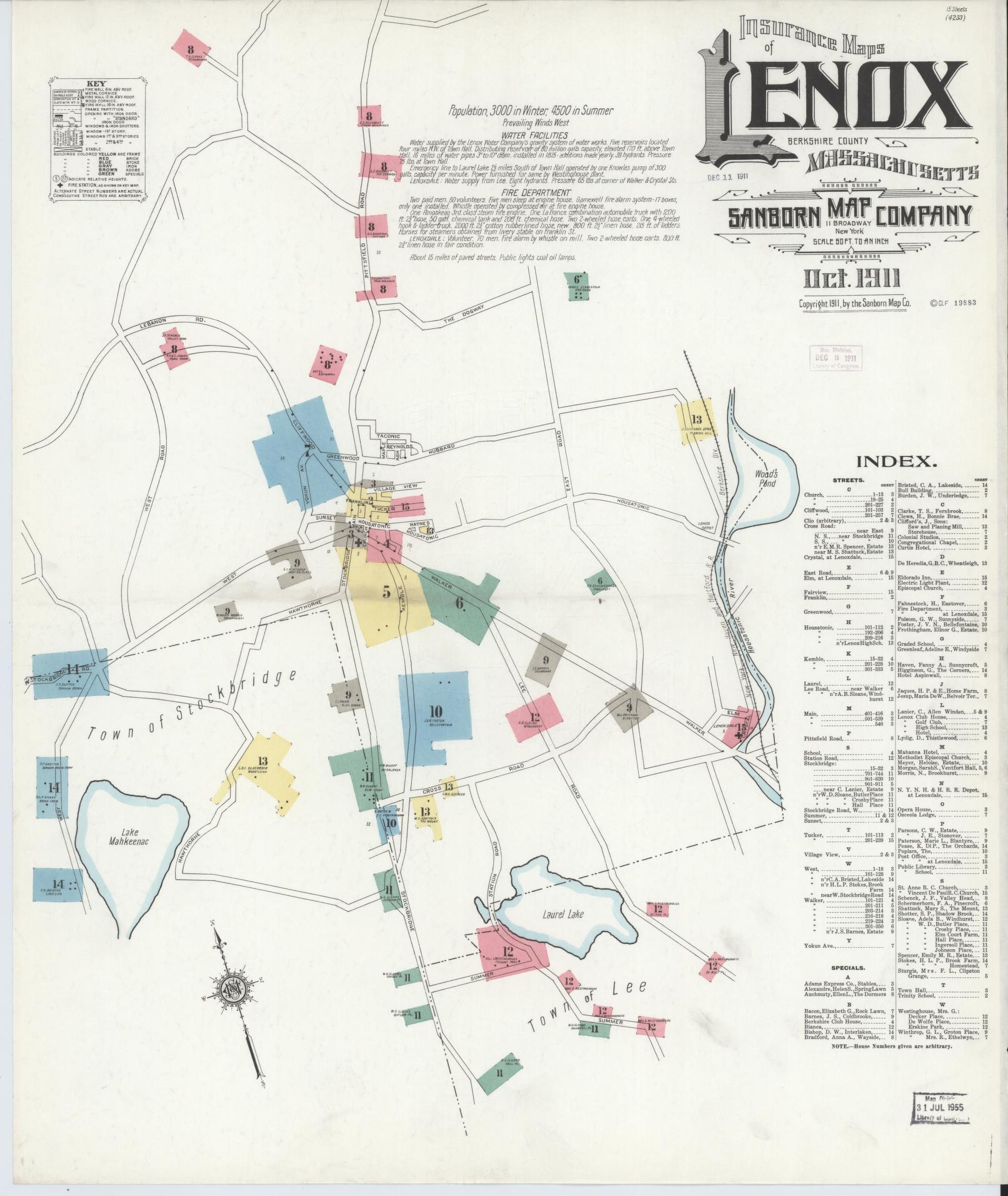 Sanborn Fire Insurance Map from Lenox, Berkshire County, Massachusetts. (1911) – Historic Sanborn Fire Insurance Map Print