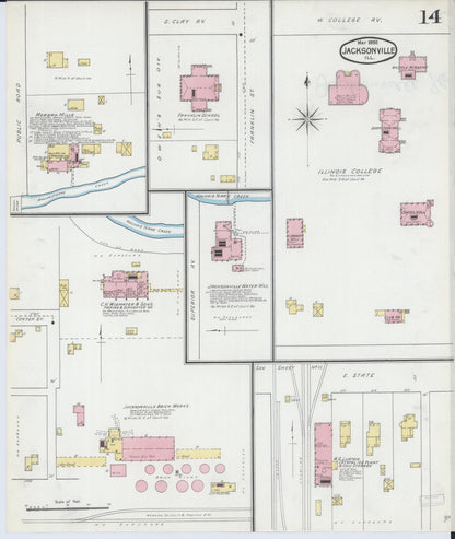 Sanborn Fire Insurance Map from Jacksonville, Morgan County, Illinois (1892), Sheet #0014 - Historic Sanborn Fire Insurance Map Print, vintage old map wall art, antique decor, genealogy gift, Illinois Illinois map
