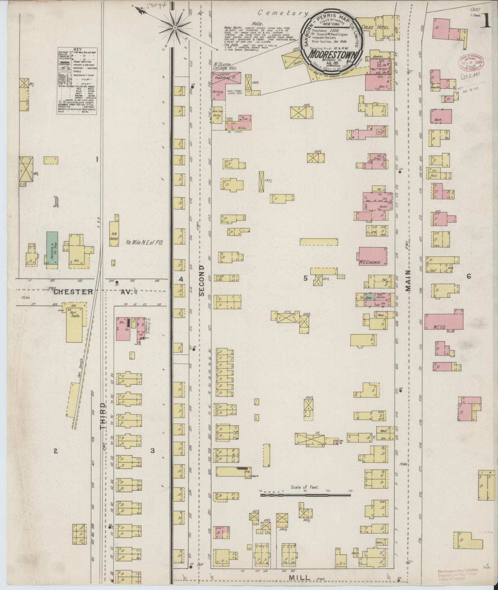 Sanborn Fire Insurance Map from Moorestown, Burlington County, New Jersey. (1895) – Historic Sanborn Fire Insurance Map Print