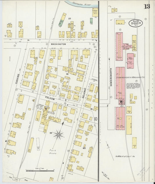 Sanborn Fire Insurance Map from Dover, Strafford County, New Hampshire (1898), Sheet #0013 - Historic Sanborn Fire Insurance Map Print, vintage old map wall art, antique decor, genealogy gift, New Hampshire New Hampshire map