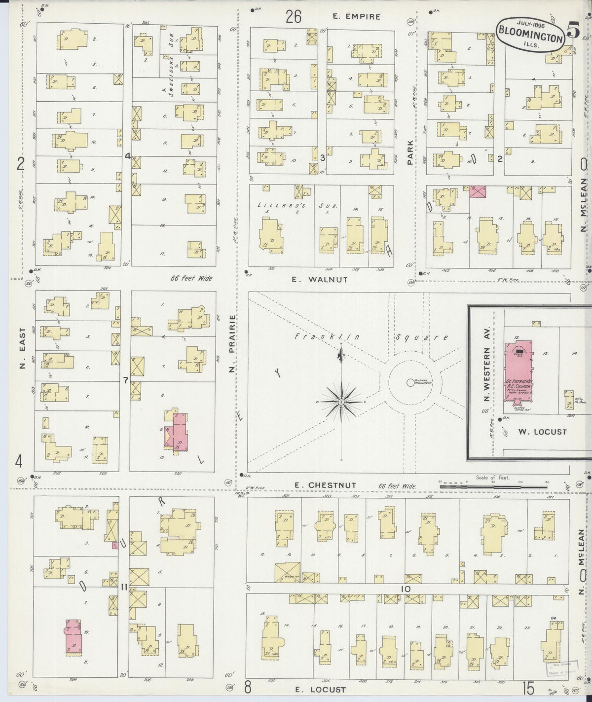 Sanborn Fire Insurance Map from Bloomington, McLean County, Illinois (1896), Sheet #0005 - Complete Map Set gallery image, historic Sanborn map, vintage wall art, Illinois Illinois