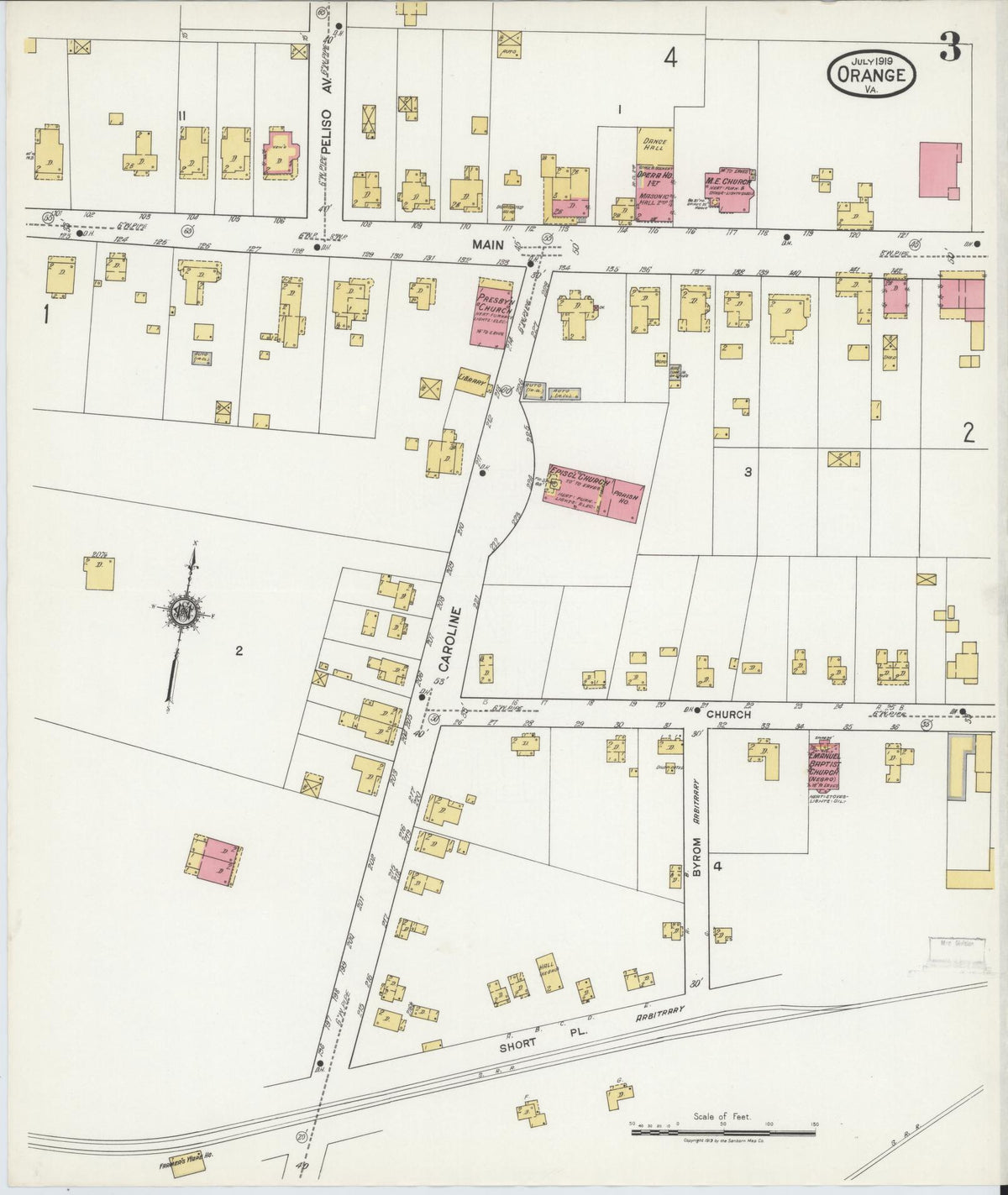 Sanborn Fire Insurance Map from Orange, Orange County, Virginia (1919), Sheet #0003 - Historic Sanborn Fire Insurance Map Print, vintage old map wall art, antique decor, genealogy gift, Virginia Virginia map
