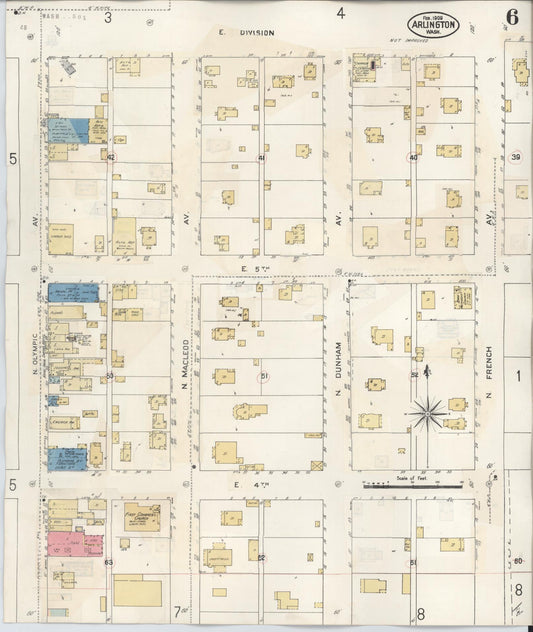 Sanborn Fire Insurance Map from Arlington, Snohomish County, Washington (1940), Sheet #0006 - Historic Sanborn Fire Insurance Map Print, vintage old map wall art, antique decor, genealogy gift, Washington Washington map