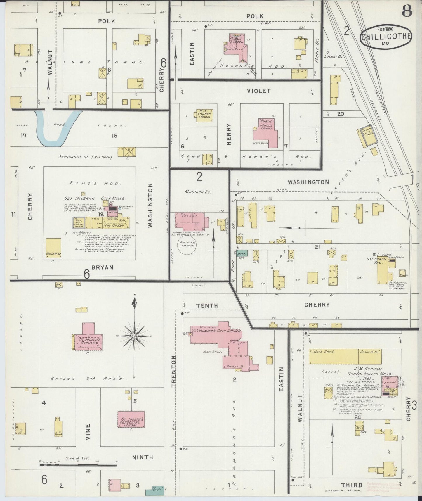 Sanborn Fire Insurance Map from Chillicothe, Livingston County, Missouri (1896), Sheet #0008 - Complete Map Set gallery image, historic Sanborn map, vintage wall art, Missouri Missouri