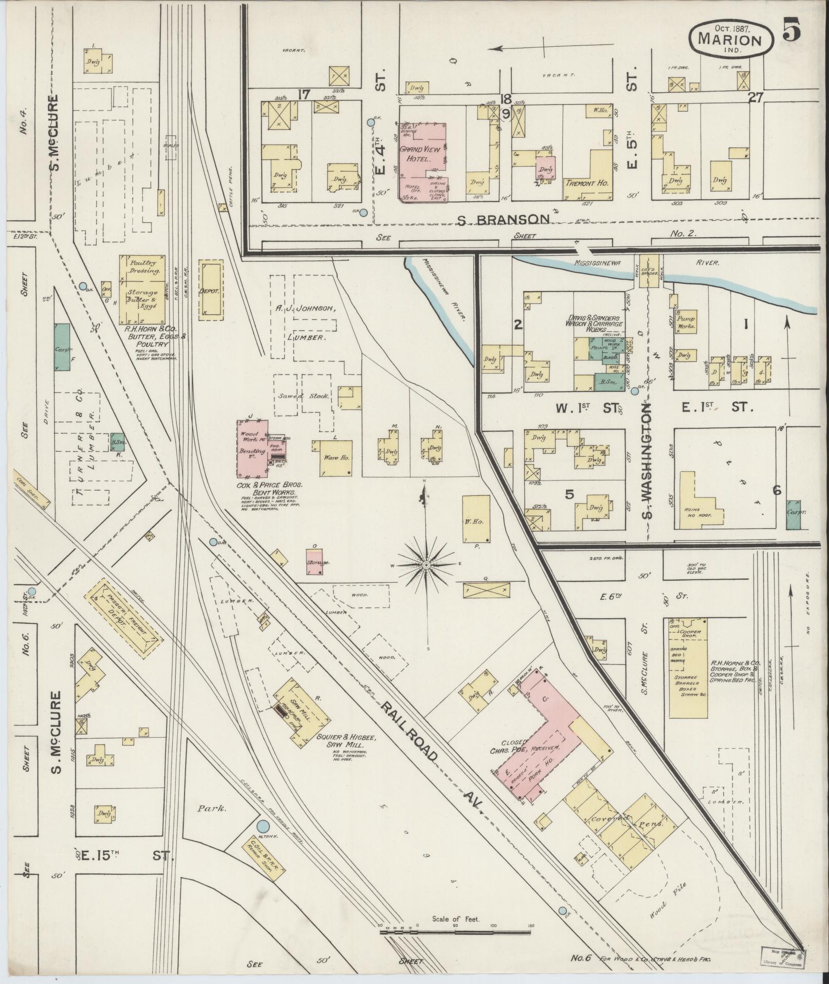 Sanborn Fire Insurance Map from Marion, Grant County, Indiana (1887), Sheet #0005 - Complete Map Set gallery image, historic Sanborn map, vintage wall art, Indiana Indiana