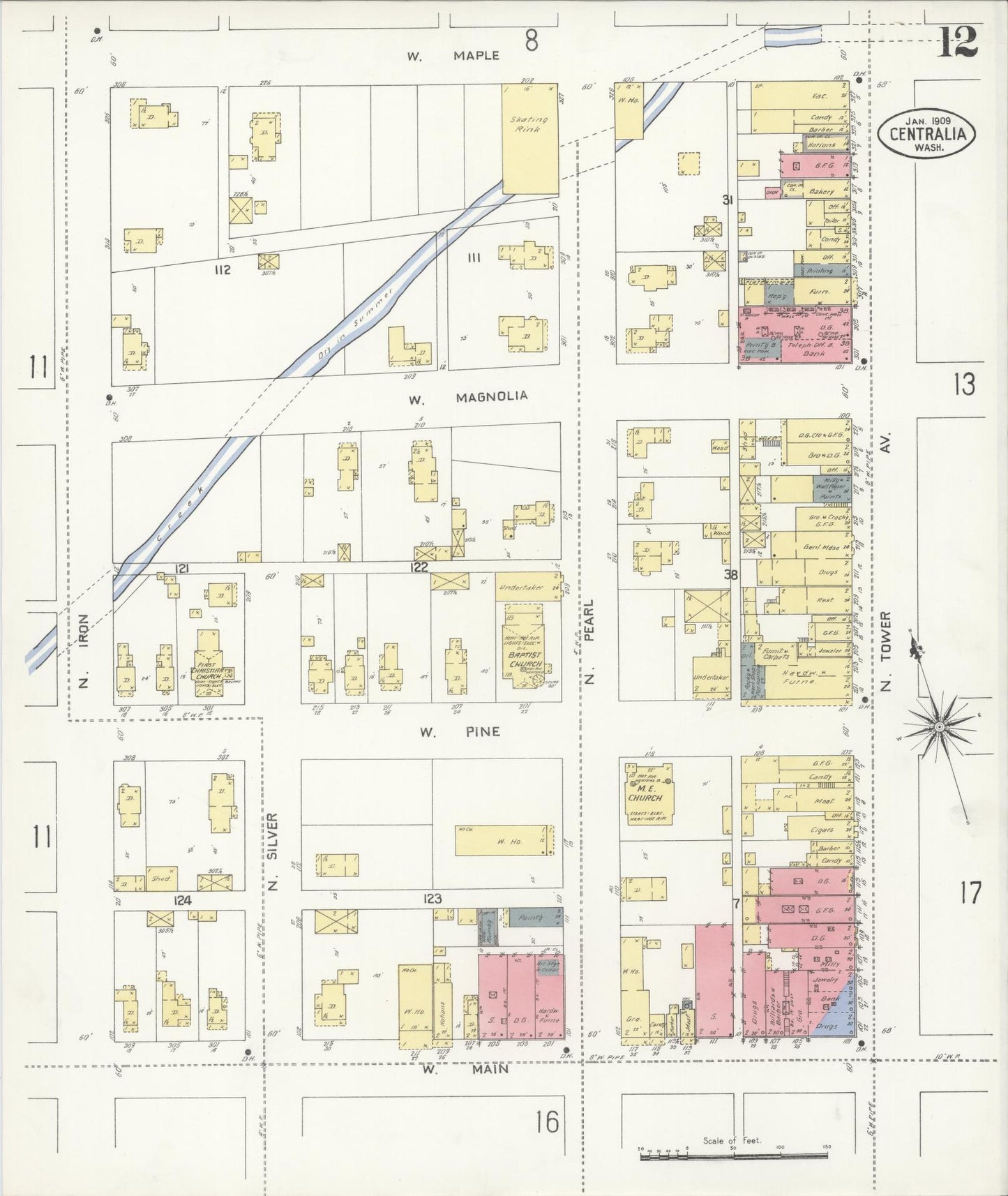 Sanborn Fire Insurance Map from Centralia, Lewis County, Washington (1909), Sheet #0012 - Complete Map Set gallery image, historic Sanborn map, vintage wall art, Washington Washington