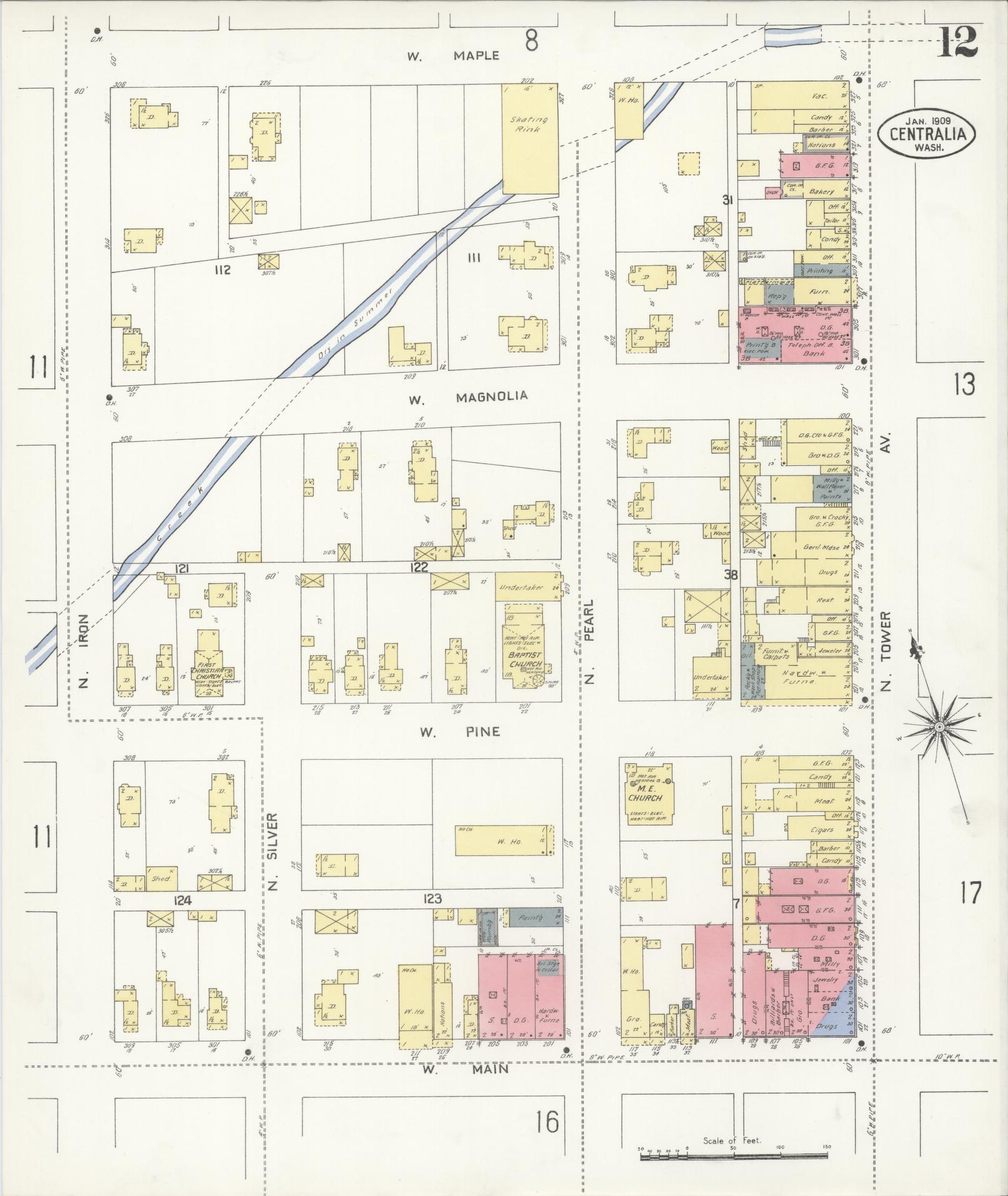 Sanborn Fire Insurance Map from Centralia, Lewis County, Washington (1909), Sheet #0012 - Complete Map Set gallery image, historic Sanborn map, vintage wall art, Washington Washington