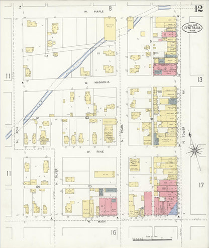 Sanborn Fire Insurance Map from Centralia, Lewis County, Washington (1909), Sheet #0012 - Complete Map Set gallery image, historic Sanborn map, vintage wall art, Washington Washington