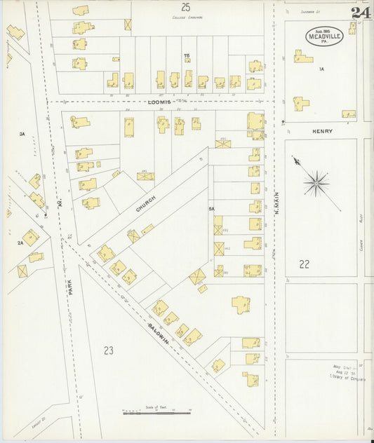 Sanborn Fire Insurance Map from Meadville, Crawford County, Pennsylvania (1905), Sheet #0024 - Historic Sanborn Fire Insurance Map Print, vintage old map wall art, antique decor, genealogy gift, Pennsylvania Pennsylvania map