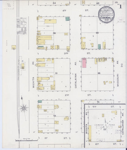 Sanborn Fire Insurance Map from Claremore, Rogers County, Oklahoma (1894), Sheet #0001 - Complete Map Set gallery image, historic Sanborn map, vintage wall art, Oklahoma Oklahoma