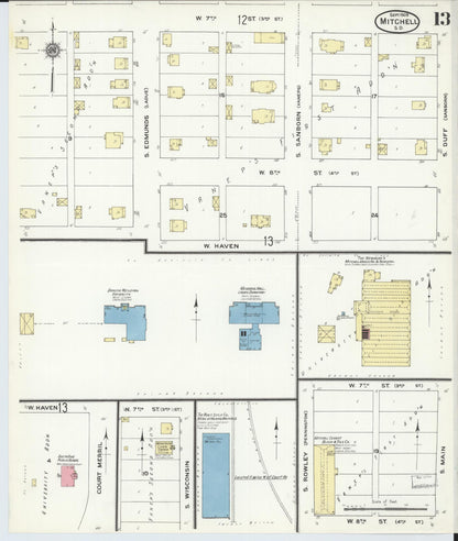 Sanborn Fire Insurance Map from Mitchell, Davison County, South Dakota (1909), Sheet #0013 - Complete Map Set gallery image, historic Sanborn map, vintage wall art, South Dakota South Dakota