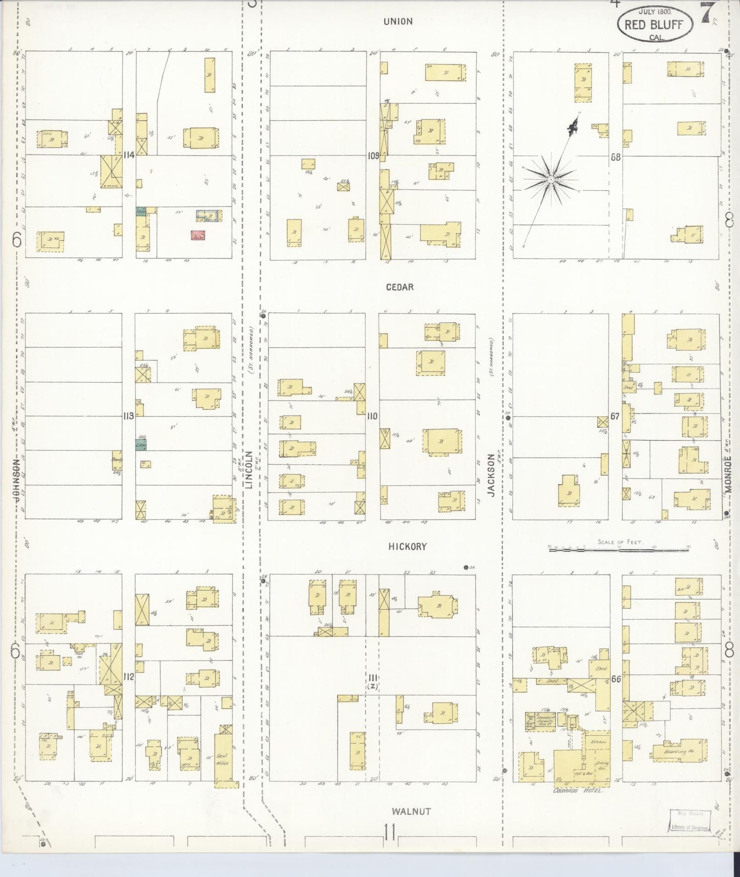 Sanborn Fire Insurance Map from Red Bluff, Tehama County, California (1900), Sheet #0007 - Complete Map Set gallery image, historic Sanborn map, vintage wall art, California California