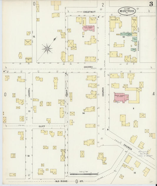 Sanborn Fire Insurance Map from Montrose, Susquehanna County, Pennsylvania (1897), Sheet #0003 - Historic Sanborn Fire Insurance Map Print, vintage old map wall art, antique decor, genealogy gift, Pennsylvania Pennsylvania map
