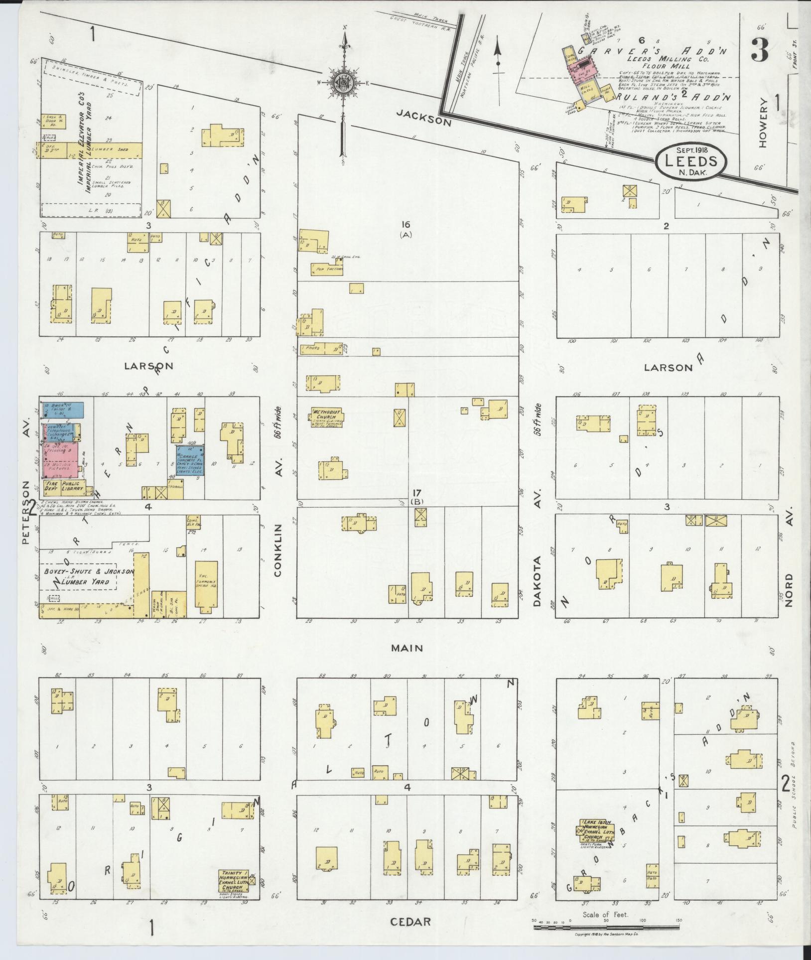 Sanborn Fire Insurance Map from Leeds, Benson County, North Dakota (1918), Sheet #0003 - Complete Map Set gallery image, historic Sanborn map, vintage wall art, North Dakota North Dakota