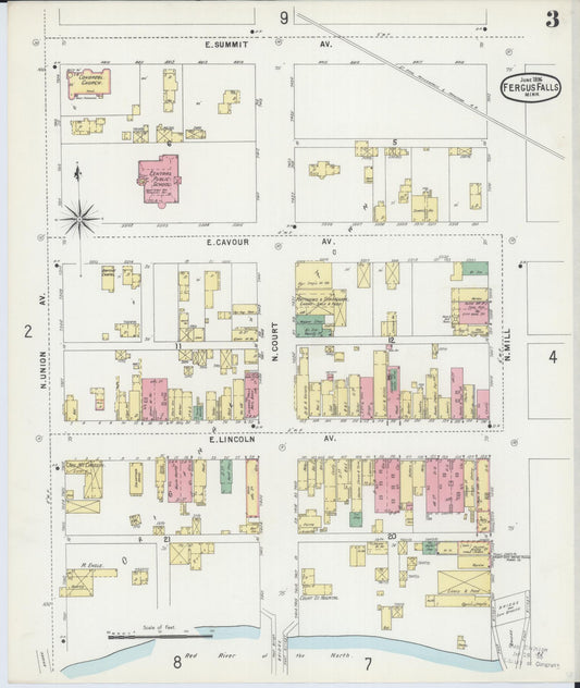 Sanborn Fire Insurance Map from Fergus Falls, Otter Tail County, Minnesota (1896), Sheet #0003 - Historic Sanborn Fire Insurance Map Print, vintage old map wall art, antique decor, genealogy gift, Minnesota Minnesota map