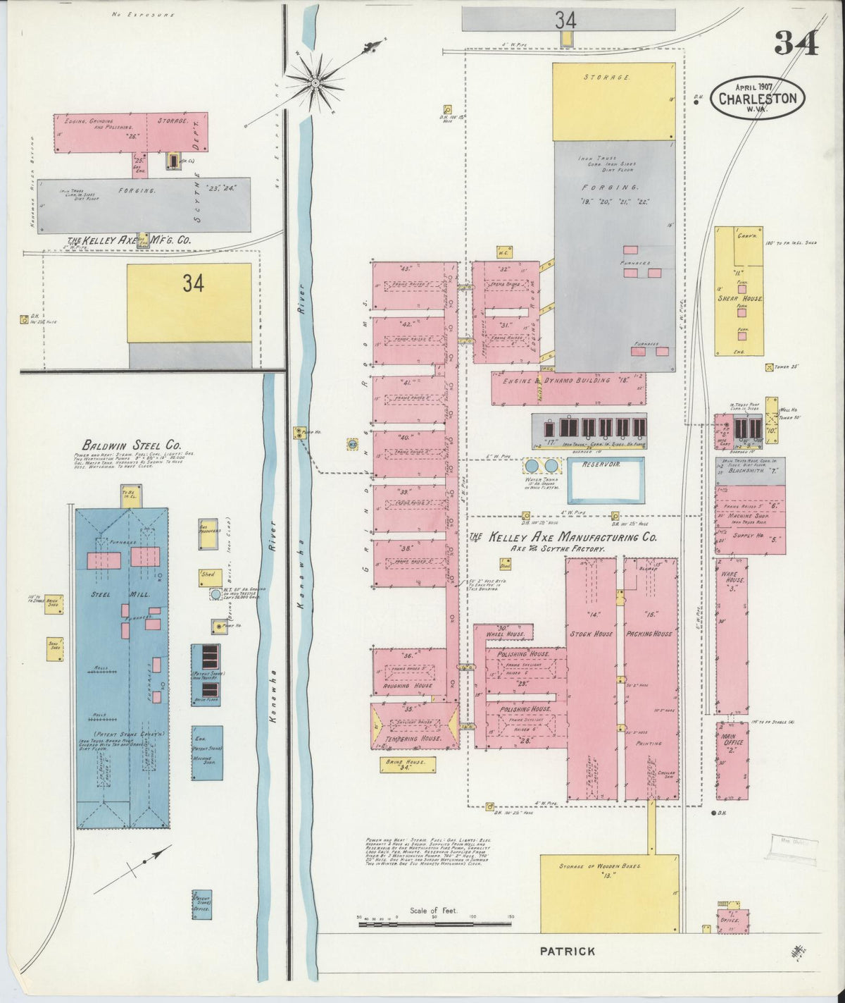 Sanborn Fire Insurance Map from Charleston, Kanawha County, West Virginia (1907), Sheet #0034 - Complete Map Set gallery image, historic Sanborn map, vintage wall art, West Virginia West Virginia