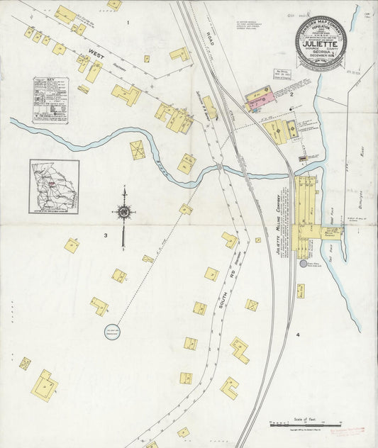 Sanborn Fire Insurance Map from Juliette, Monroe County, Georgia (1923), Sheet #0001 - Historic Sanborn Fire Insurance Map Print, vintage old map wall art, antique decor, genealogy gift, Georgia Georgia map
