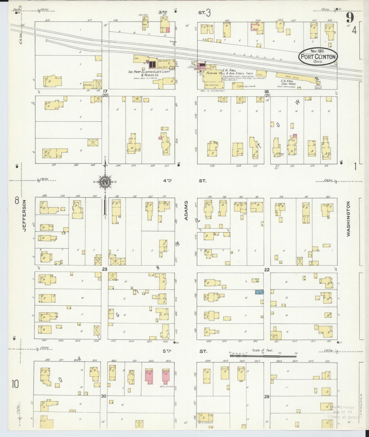 Sanborn Fire Insurance Map from Port Clinton, Ottawa County, Ohio (1910), Sheet #0009 - Historic Sanborn Fire Insurance Map Print, vintage old map wall art, antique decor, genealogy gift, Ohio Ohio map