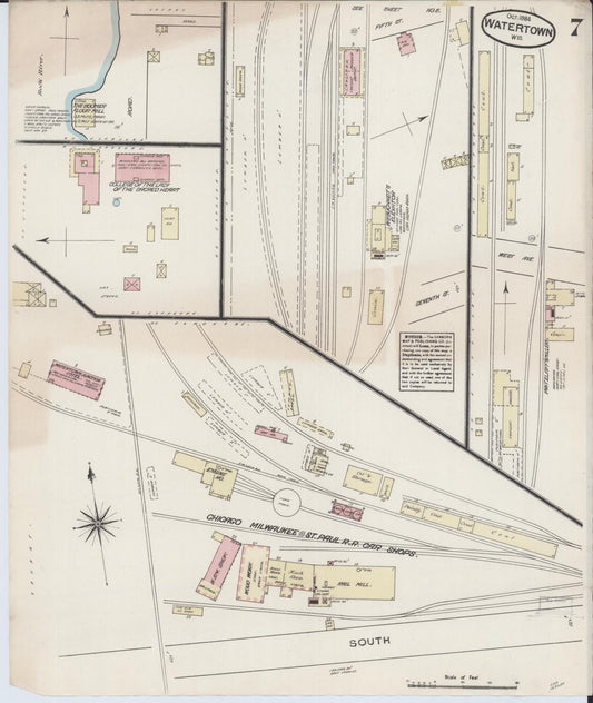 Sanborn Fire Insurance Map from Watertown, Jefferson County, Wisconsin (1884), Sheet #0007 - Historic Sanborn Fire Insurance Map Print, vintage old map wall art, antique decor, genealogy gift, Wisconsin Wisconsin map