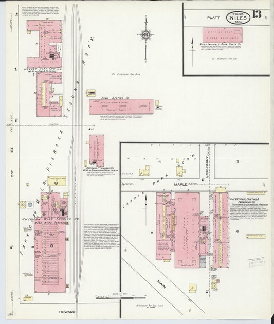 Sanborn Fire Insurance Map from Niles, Berrien County, Michigan (1914), Sheet #0013 - Historic Sanborn Fire Insurance Map Print, vintage old map wall art, antique decor, genealogy gift, Michigan Michigan map
