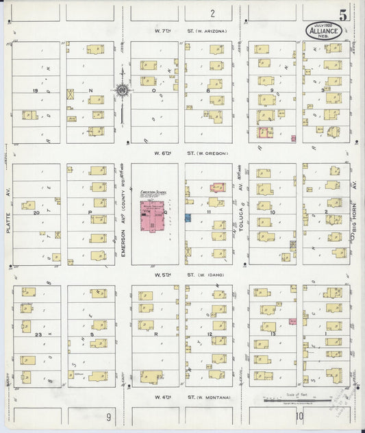 Sanborn Fire Insurance Map from Alliance, Box Butte County, Nebraska (1920), Sheet #0005 - Historic Sanborn Fire Insurance Map Print, vintage old map wall art, antique decor, genealogy gift, Nebraska Nebraska map