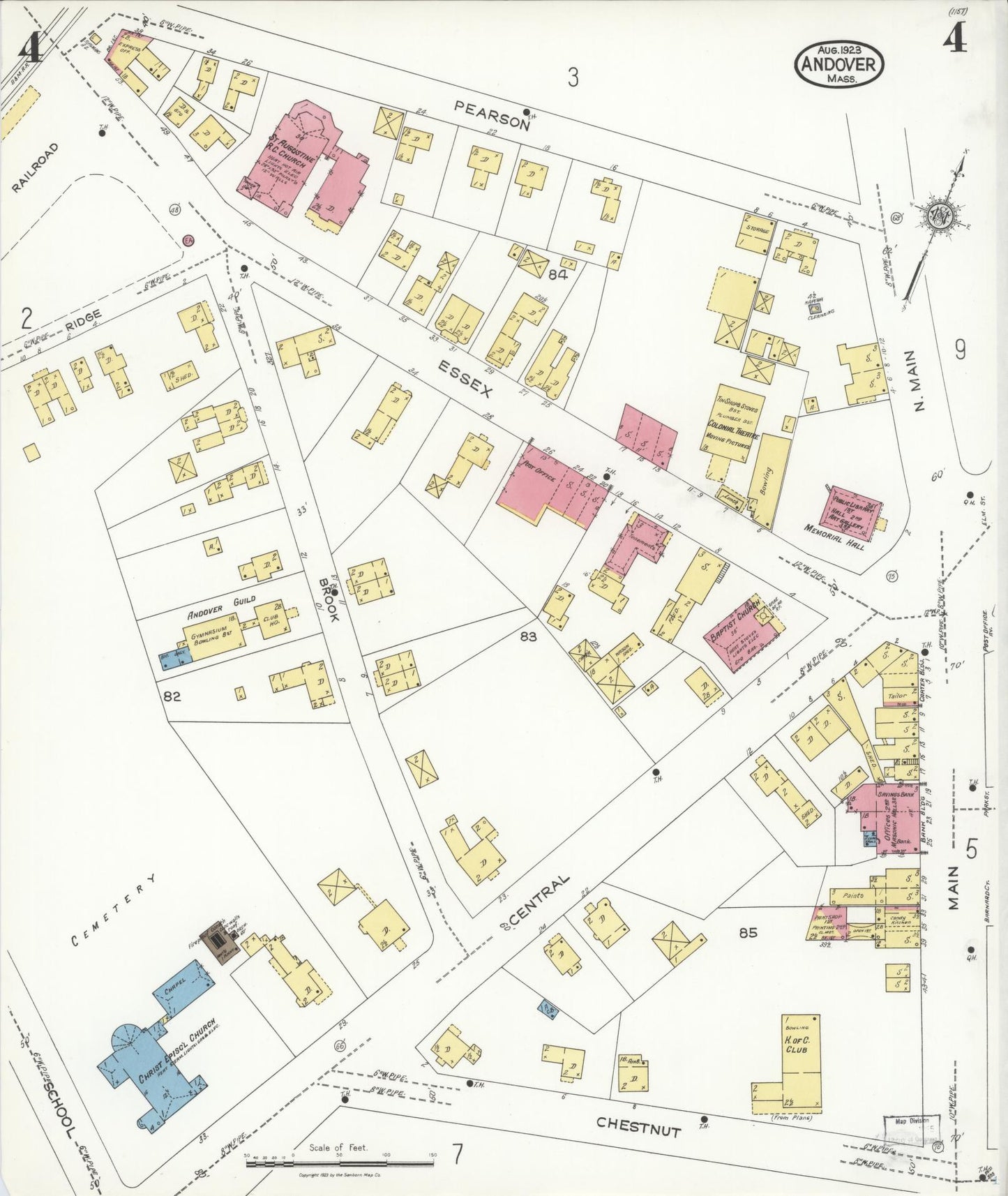 Sanborn Fire Insurance Map from Andover, Essex County, Massachusetts (1923), Sheet #0004 - Complete Map Set gallery image, historic Sanborn map, vintage wall art, Massachusetts Massachusetts