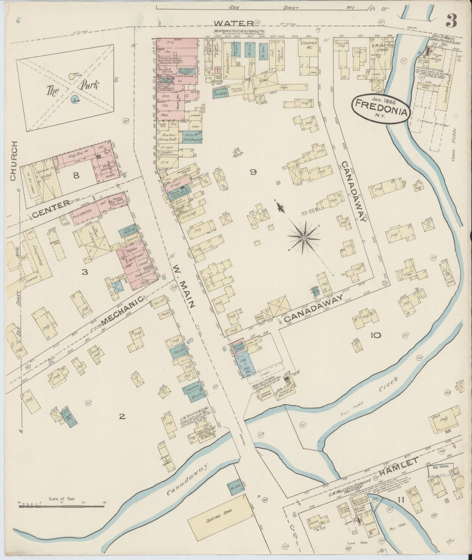Sanborn Fire Insurance Map from Fredonia, Chautauqua County, New York (1886), Sheet #0003 - Historic Sanborn Fire Insurance Map Print, vintage old map wall art, antique decor, genealogy gift, New York New York map
