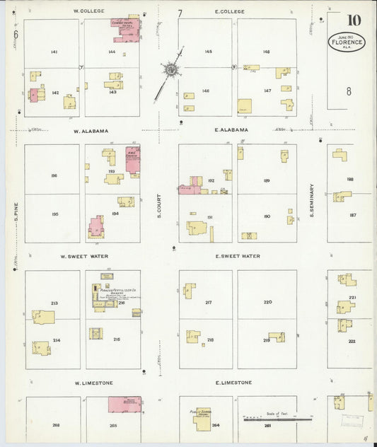 Sanborn Fire Insurance Map from Florence, Lauderdale County, Alabama (1910), Sheet #0010 - Historic Sanborn Fire Insurance Map Print, vintage old map wall art, antique decor, genealogy gift, Alabama Alabama map