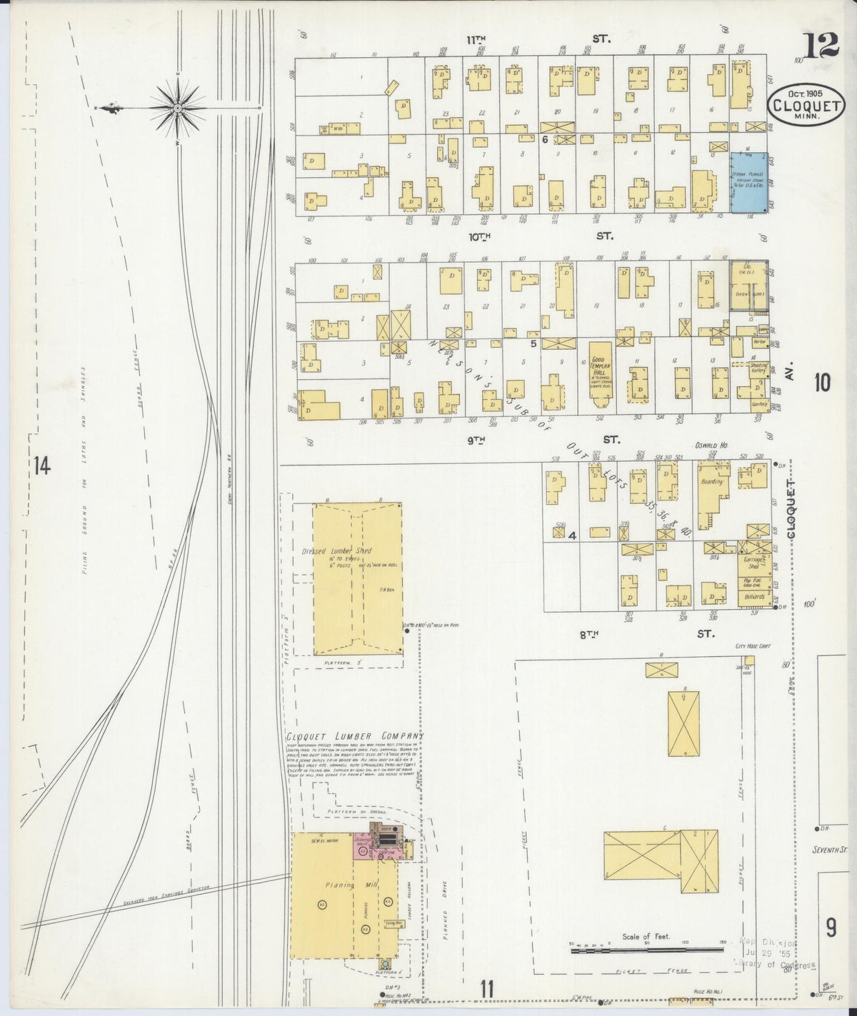 Sanborn Fire Insurance Map from Cloquet, Carlton County, Minnesota (1905), Sheet #0012 - Complete Map Set gallery image, historic Sanborn map, vintage wall art, Minnesota Minnesota