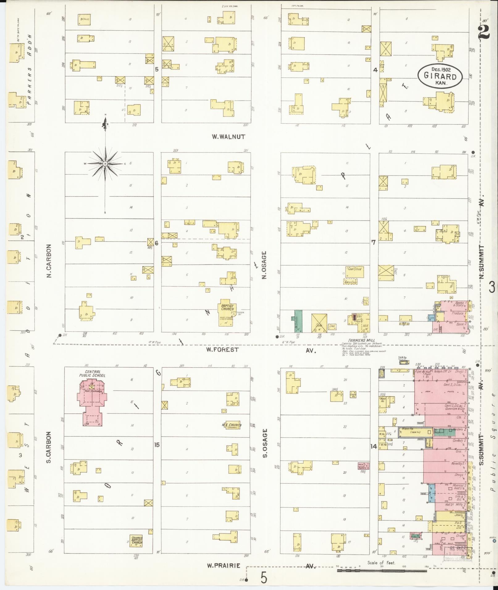 Sanborn Fire Insurance Map from Girard, Crawford County, Kansas (1902), Sheet #0002 - Complete Map Set gallery image, historic Sanborn map, vintage wall art, Kansas Kansas