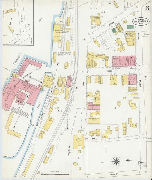 Sanborn Fire Insurance Map from Lisbon Falls, Androscoggin County, Maine (1903), Sheet #0003 - Historic Sanborn Fire Insurance Map Print, vintage old map wall art, antique decor, genealogy gift, Maine Maine map