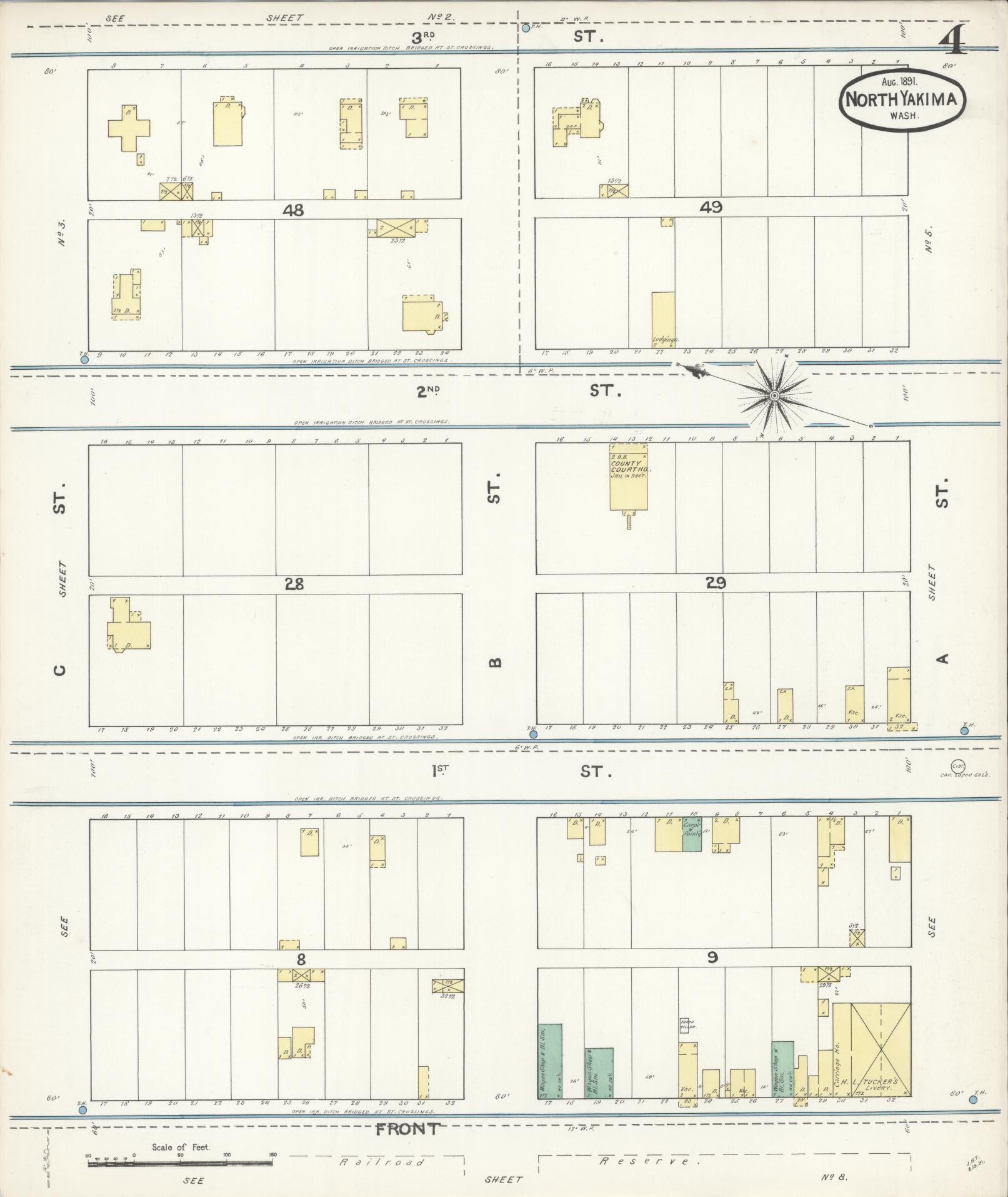 Sanborn Fire Insurance Map from North Yakima, Yakima County, Washington (1891), Sheet #0004 - Complete Map Set gallery image, historic Sanborn map, vintage wall art, Washington Washington