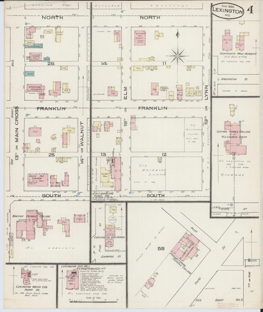 Sanborn Fire Insurance Map from Lexington, Lafayette County, Missouri (1885), Sheet #0004 - Historic Sanborn Fire Insurance Map Print, vintage old map wall art, antique decor, genealogy gift, Missouri Missouri map