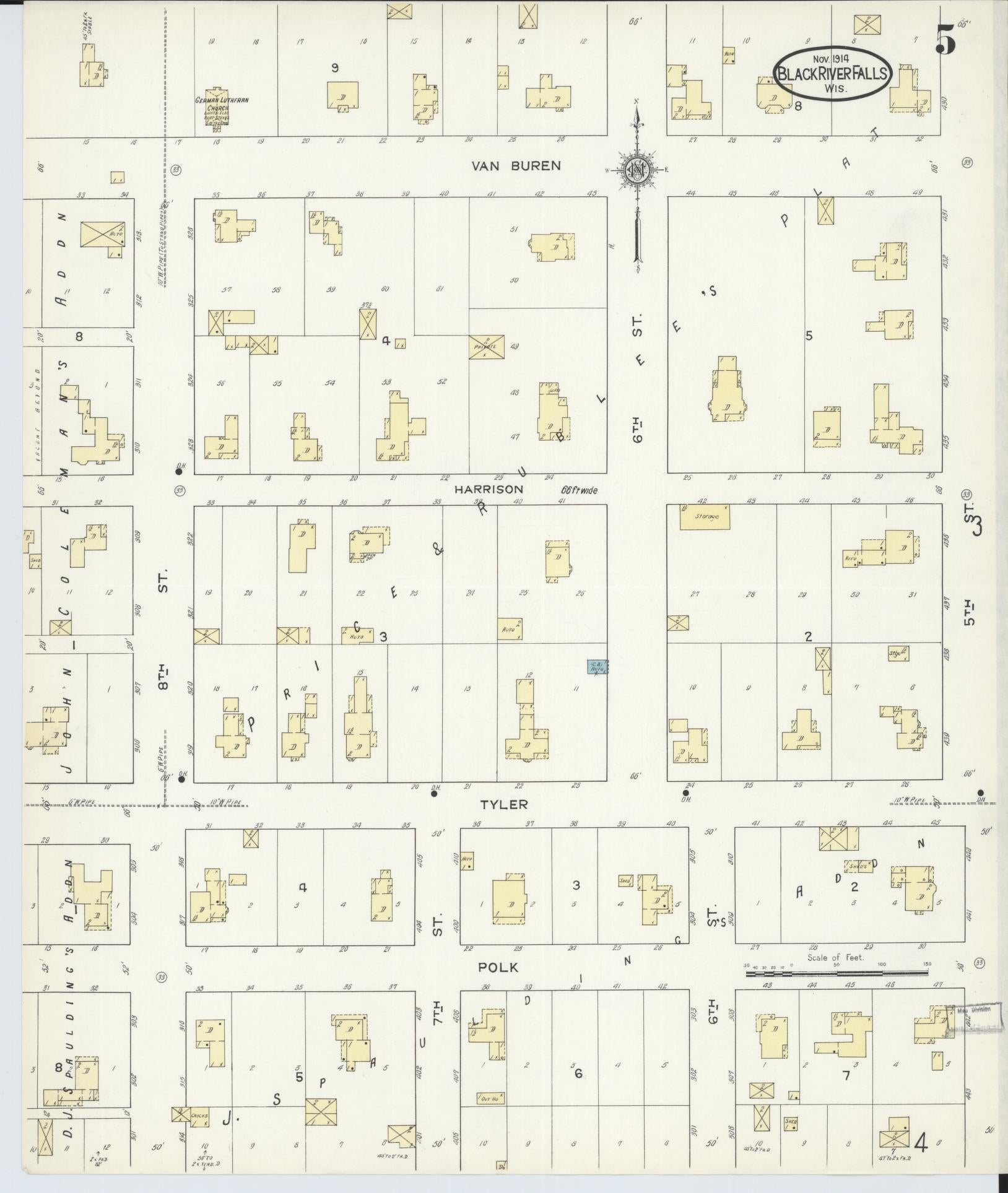 Sanborn Fire Insurance Map from Black River Falls, Jackson County, Wisconsin (1914), Sheet #0005 - Complete Map Set gallery image, historic Sanborn map, vintage wall art, Wisconsin Wisconsin