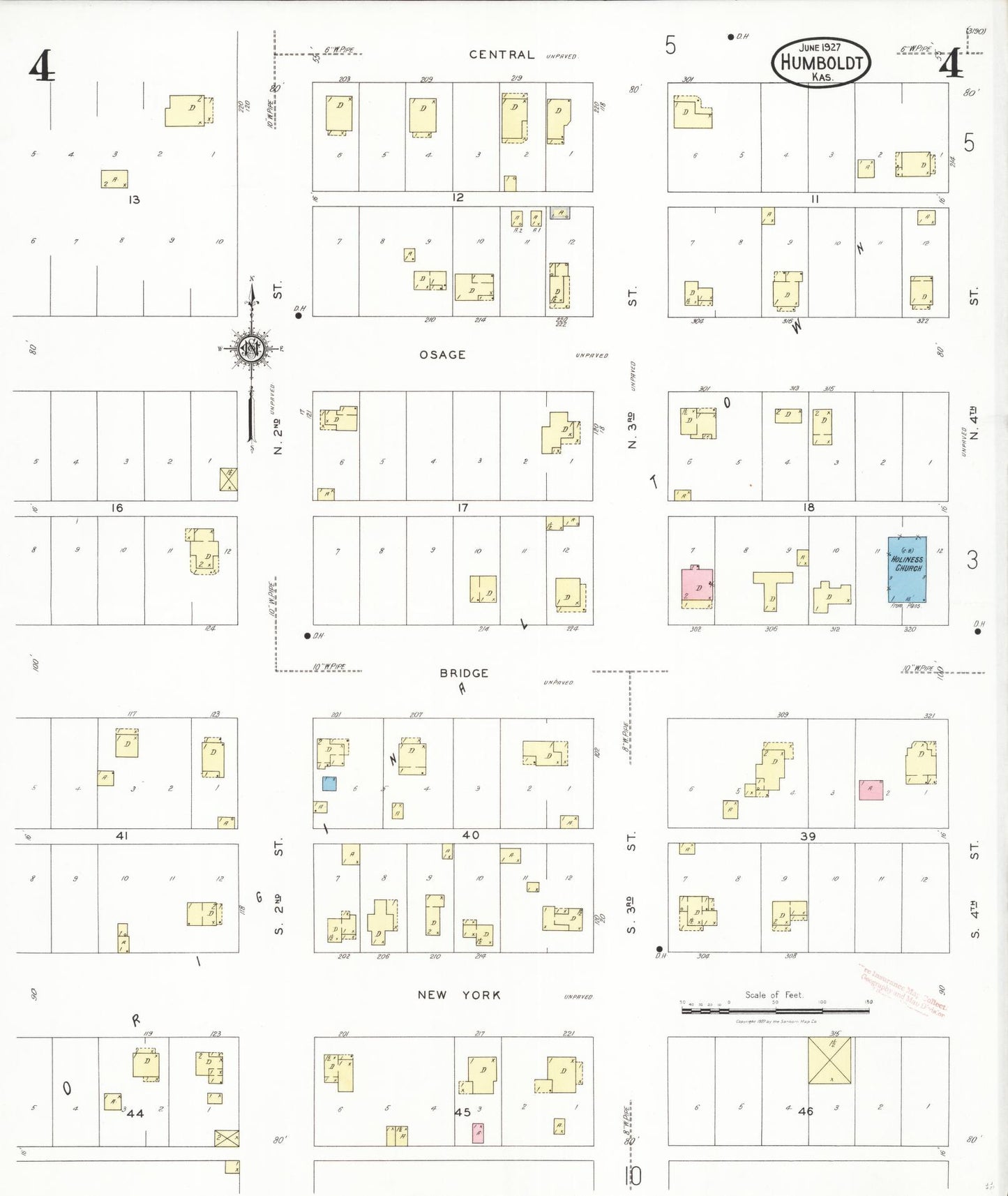 Sanborn Fire Insurance Map from Humboldt, Allen County, Kansas (1927), Sheet #0004 - Complete Map Set gallery image, historic Sanborn map, vintage wall art, Kansas Kansas