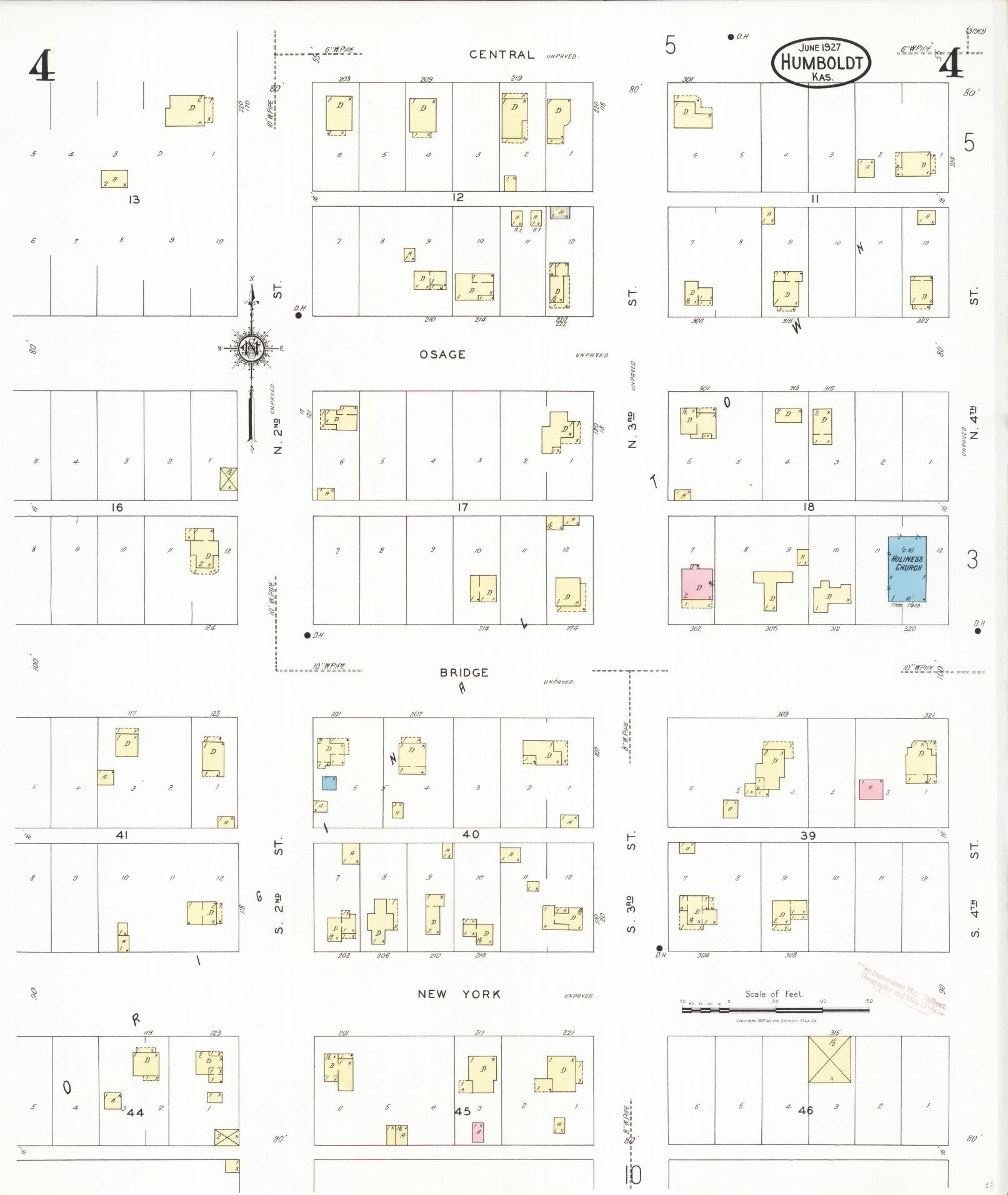 Sanborn Fire Insurance Map from Humboldt, Allen County, Kansas (1927), Sheet #0004 - Complete Map Set gallery image, historic Sanborn map, vintage wall art, Kansas Kansas