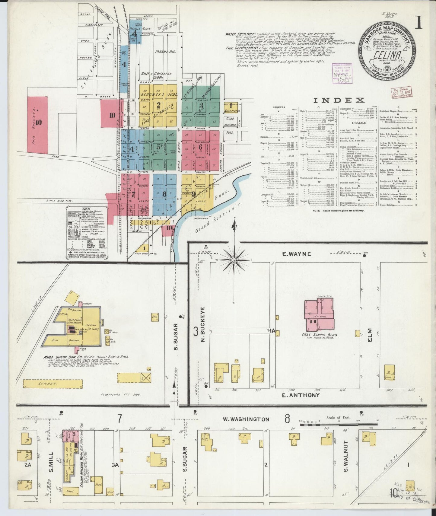 Sanborn Fire Insurance Map from Celina, Mercer County, Ohio (1907), Sheet #0001 - Complete Map Set gallery image, historic Sanborn map, vintage wall art, Ohio Ohio