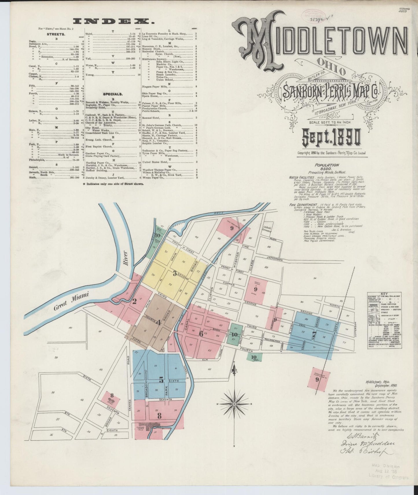 Sanborn Fire Insurance Map from Middletown, Butler County, Ohio (1890), Sheet #0001 - Complete Map Set gallery image, historic Sanborn map, vintage wall art, Ohio Ohio