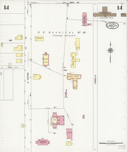 Sanborn Fire Insurance Map from Lake City, Columbia County, Florida (1924), Sheet #0014 - Historic Sanborn Fire Insurance Map Print, vintage old map wall art, antique decor, genealogy gift, Florida Florida map