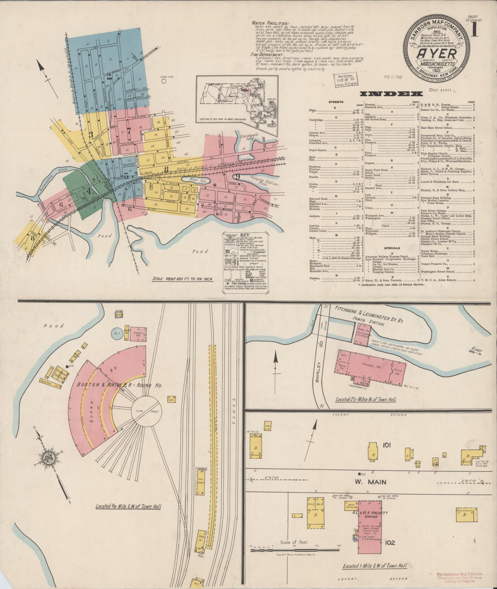 Sanborn Fire Insurance Map from Ayer, Middlesex County, Massachusetts (1921), Sheet #0001 - Complete Map Set gallery image, historic Sanborn map, vintage wall art, Massachusetts Massachusetts